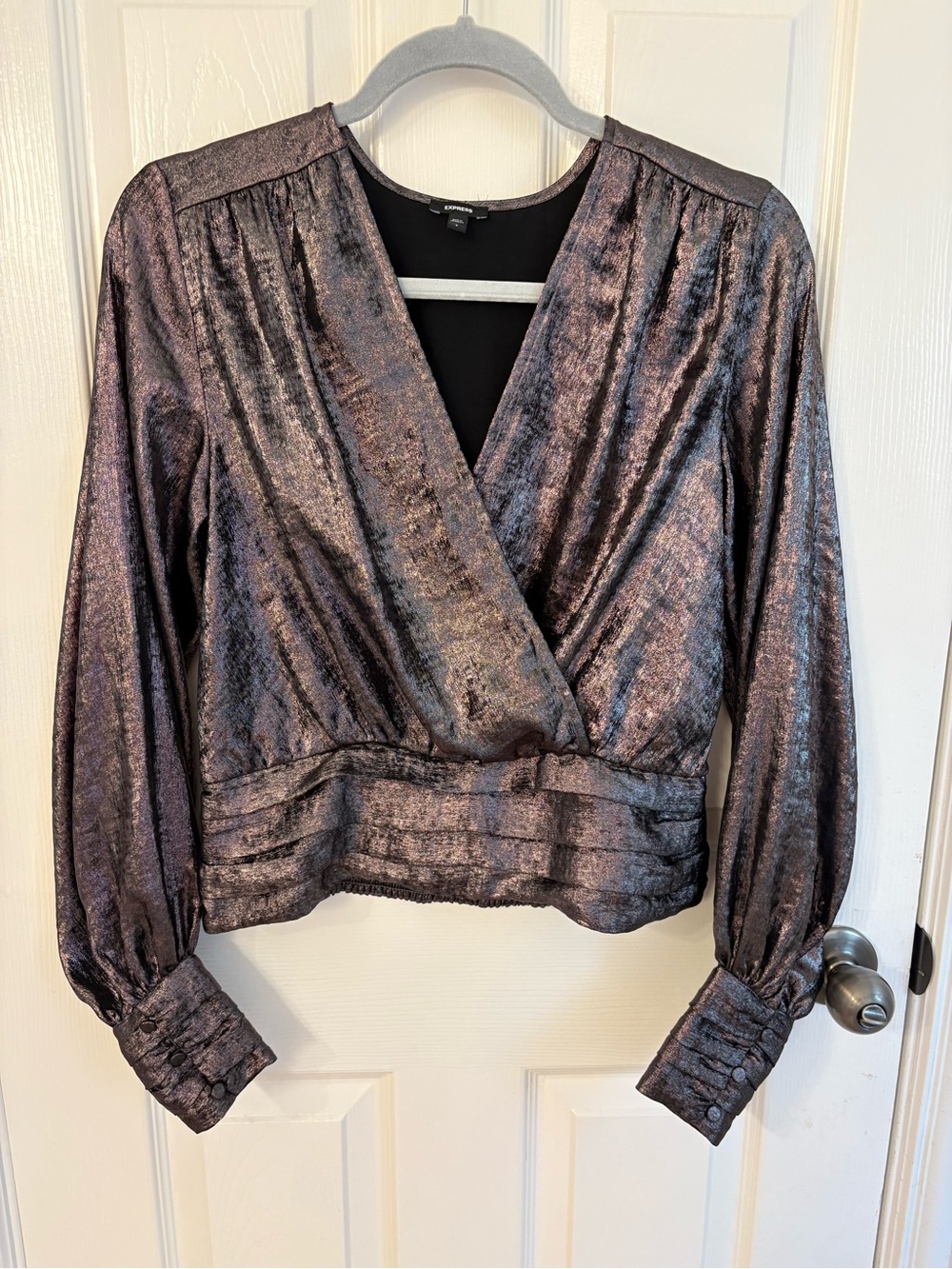 Express Iridescent Plum Wrap Blouse